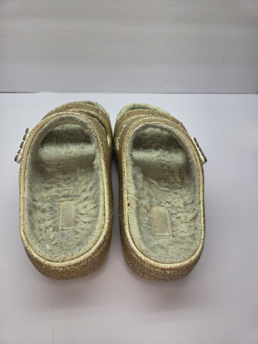 Crocs Women's Fuzzy Lined Slide Sandals Gold Glitter Size 8 - Picture 4 of 5